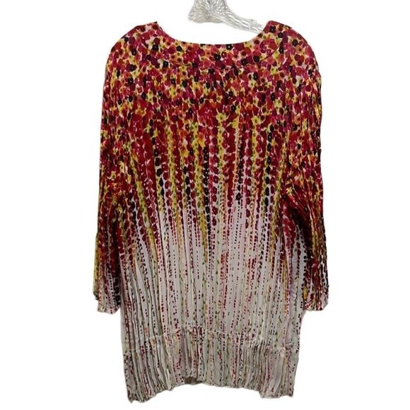 Maggie Barnes top blouse floral polka dot pleated white red 3/4 sleeve 3X - Picture 4 of 5